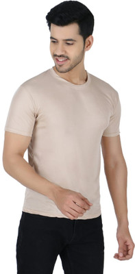 Newsingh Solid Men Round Neck Pink T-Shirt