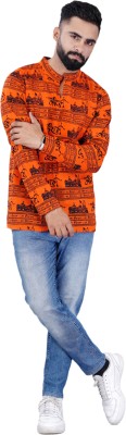 NS Beanie Printed Men Round Neck Orange T-Shirt