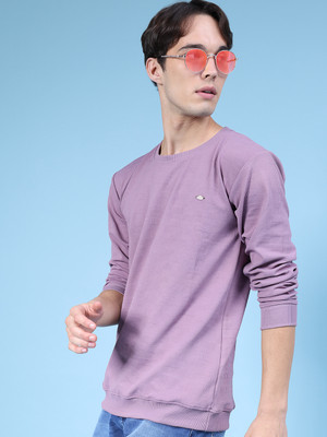 V-MART Self Design Men Round Neck Purple T-Shirt