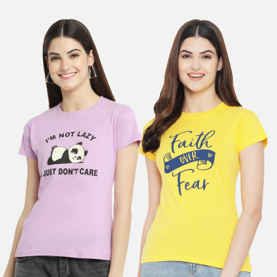 Fabflee Casual Printed Women Purple, Yellow Top