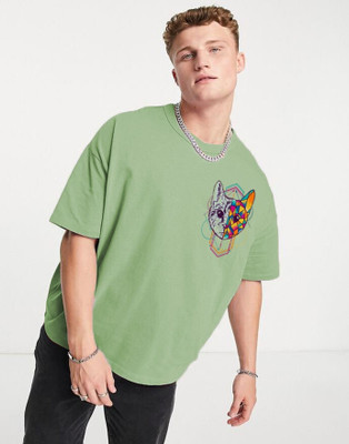 Clothy Trend Graphic Print Men Round Neck Green T-Shirt