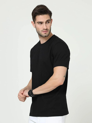 ROBBOX Solid Men Round Neck Black T-Shirt