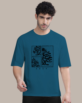 AUSK Printed Men Round Neck Dark Blue T-Shirt