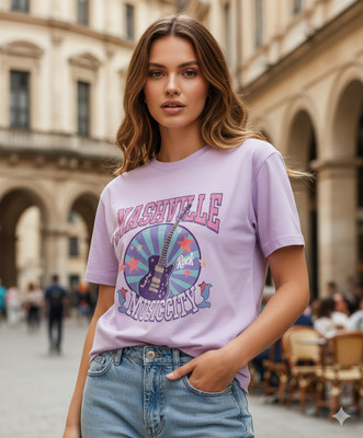 PIVL Printed Women Round Neck Purple T-Shirt