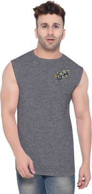 tfurnish Self Design Men Round Neck Grey T-Shirt