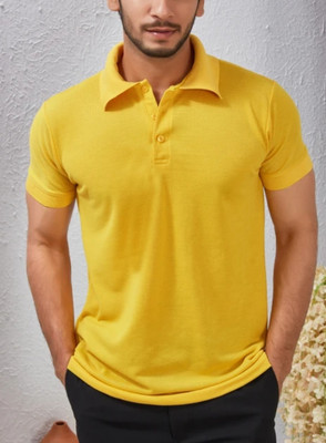 pri Solid Men Polo Neck Yellow T-Shirt