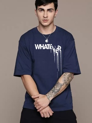 Datalact Graphic Print, Typography Men Round Neck Blue T-Shirt