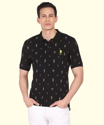 U.S. POLO ASSN. Printed Men Polo Neck Black T-Shirt