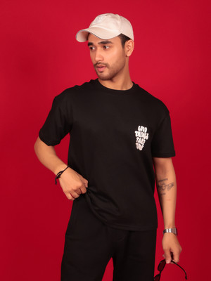 Inject Graphic Print Men Crew Neck Black T-Shirt