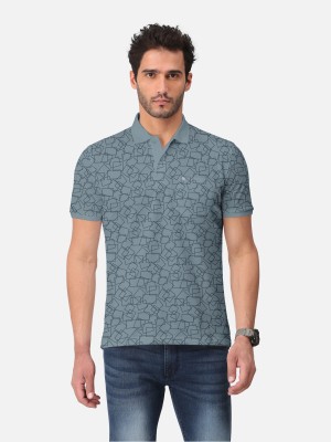 Bullmer Geometric Print Men Polo Neck Grey T-Shirt