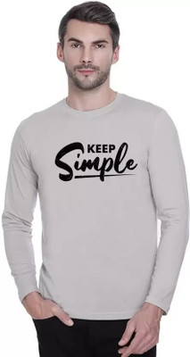 LV CARE Printed, Self Design Men Round Neck Grey T-Shirt