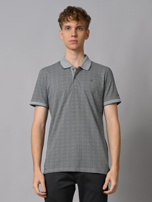 KILLER Printed Men Polo Neck Grey T-Shirt
