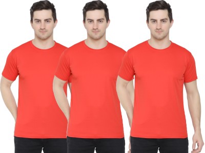 YUALIN CREATION Solid Men Round Neck Red T-Shirt