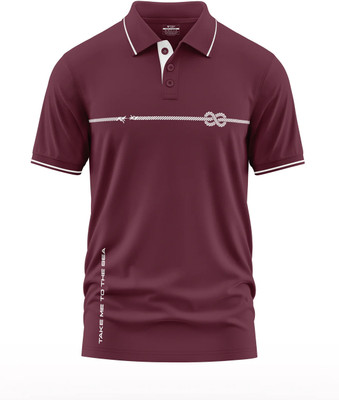 Warriorworld Printed Men Polo Neck Maroon T-Shirt