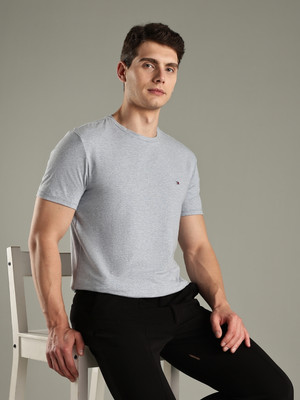 TOMMY HILFIGER Self Design Men Crew Neck Grey T-Shirt