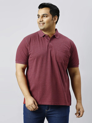 XMEX Solid Men Polo Neck Maroon T-Shirt