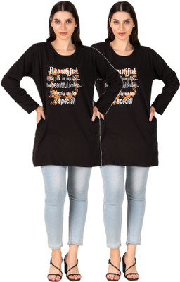 DALPHIN MODA Printed Women Round Neck Black T-Shirt