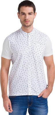 PARX Printed Men Mandarin Collar White, Black T-Shirt