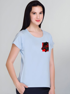 SZN Graphic Print Women Round Neck Light Blue T-Shirt