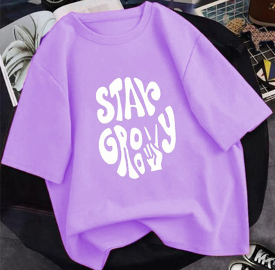 HouseOfCommon Graphic Print Women Round Neck Purple T-Shirt