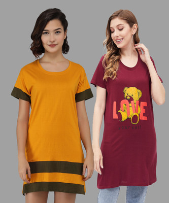 TRADSTER Striped, Printed Women Round Neck Yellow, Black, Maroon T-Shirt