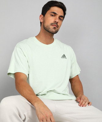 ADIDAS Solid Men Round Neck Light Green T-Shirt