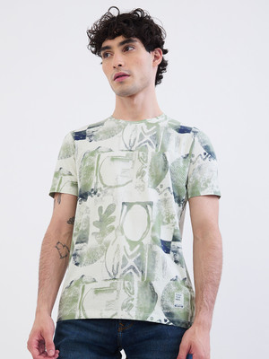 Spykar Printed Men Round Neck White T-Shirt