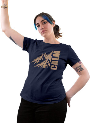 Fighterhero Printed Women Round Neck Navy Blue T-Shirt