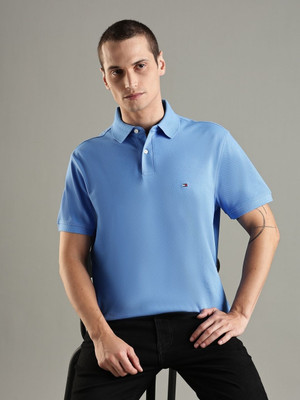 TOMMY HILFIGER Solid Men Polo Neck Blue T-Shirt