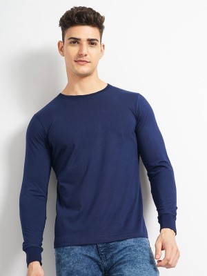 The Indian Garage Co. Solid Men Round Neck Blue T-Shirt