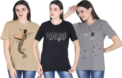 HouseOfCommon Printed Women Round Neck Multicolor T-Shirt