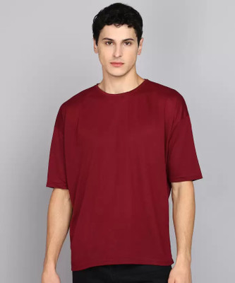 Bokaro Solid Men Round Neck Maroon T-Shirt