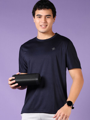 V-MART Solid Men Round Neck Dark Blue T-Shirt