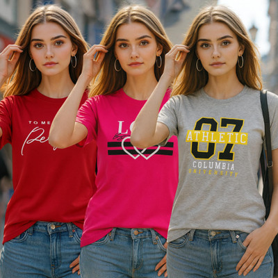 Fabflee Printed Women Round Neck Multicolor T-Shirt