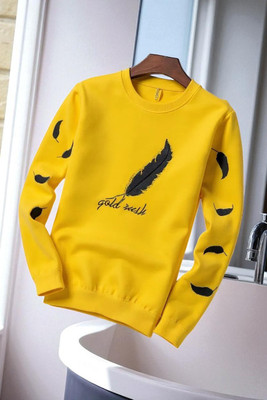 Autna Printed Men Round Neck Yellow T-Shirt