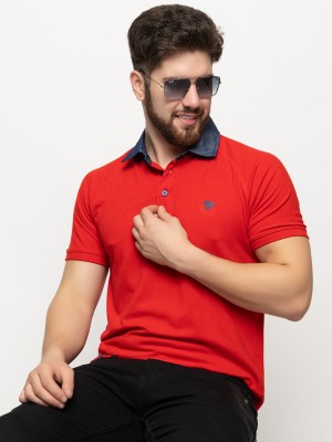 Club York Solid Men Polo Neck Red T-Shirt