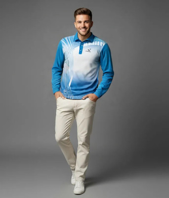 lookswala Printed, Abstract, Graphic Print Men Polo Neck Blue, White T-Shirt