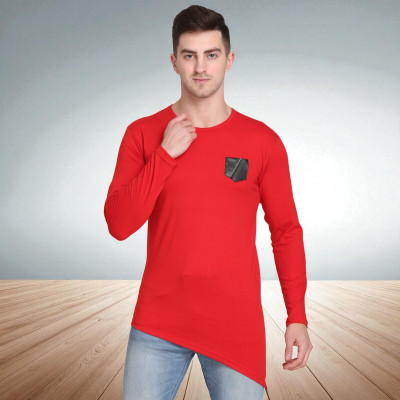 Faricon Trend Solid Men Round Neck Red T-Shirt