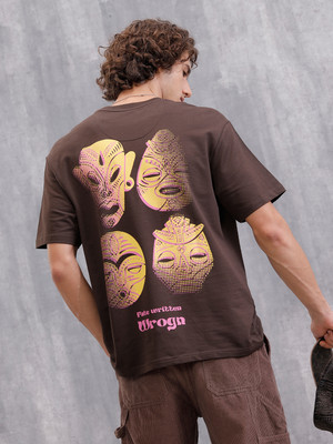WROGN Printed Men Crew Neck Brown T-Shirt
