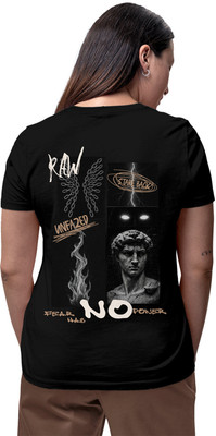 Fighterhero Printed Women Round Neck Black T-Shirt