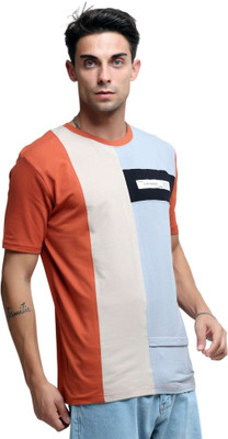Estilocus Solid Men Round Neck Orange T-Shirt