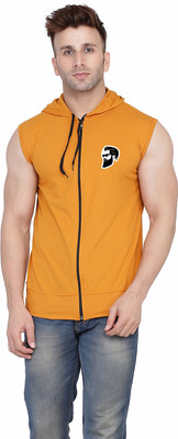 GEUM Printed Men Hooded Neck Gold T-Shirt