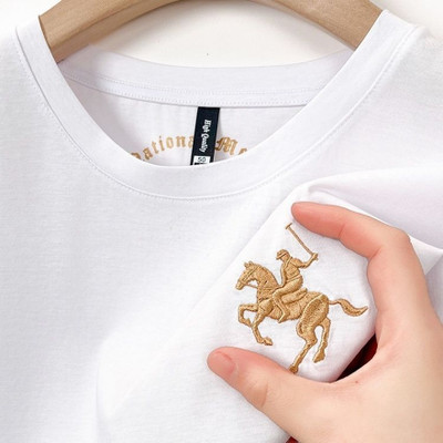 Areca Designer Embroidered Men Round Neck White T-Shirt