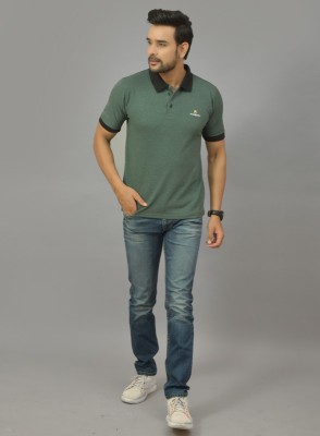 Sharpman Solid Men Polo Neck Green T-Shirt