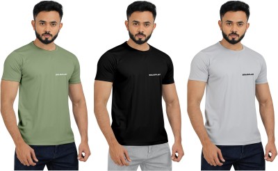 INDICLUB Solid Men Round Neck Silver, Black, Light Green T-Shirt