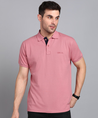 3BROS Solid Men Polo Neck Pink T-Shirt