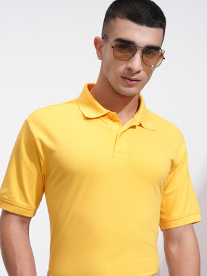 HIGHLANDER Solid Men Polo Neck Yellow T-Shirt
