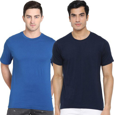 Organic Chics Solid Men Round Neck Dark Blue, Blue T-Shirt