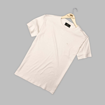 french crown Solid Men Round Neck White T-Shirt