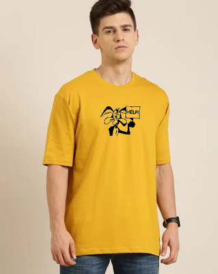 FASHNET FASHION Printed Men Round Neck Yellow T-Shirt